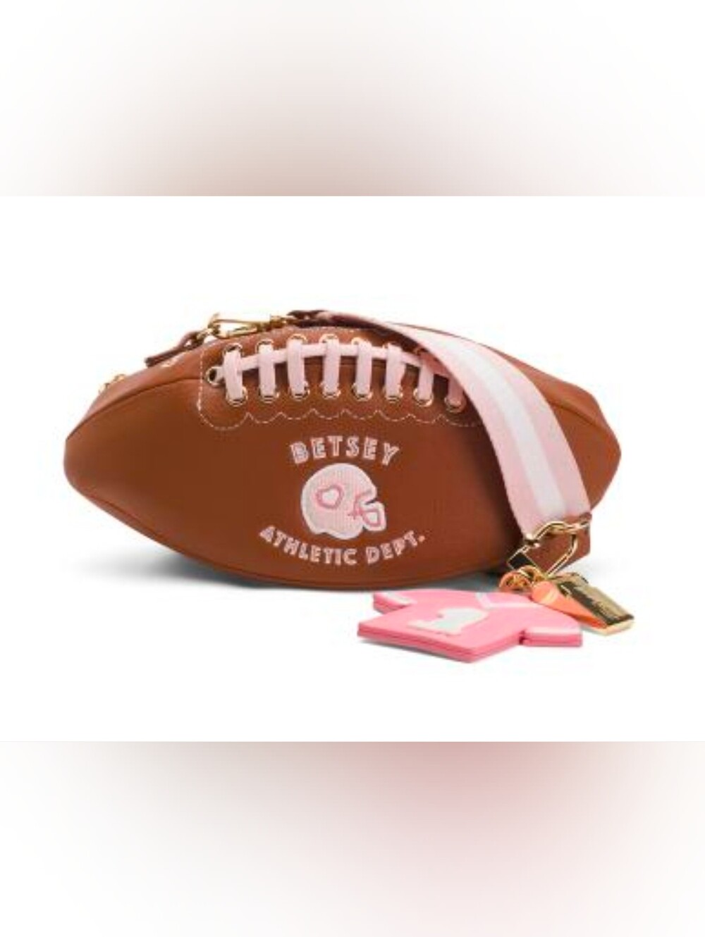 Betsey Johnson Brown & Pink Football Crossbody Bag NWT
